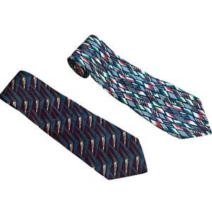 Vintage Robert Talbott Studio Red Blue Geometric 100% Silk Tie 2 Neckties 80s